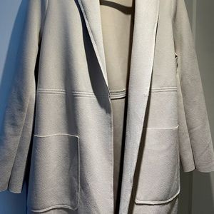 JOAN VASS FAUX LEATHER OPEN FRONT LONG COAT